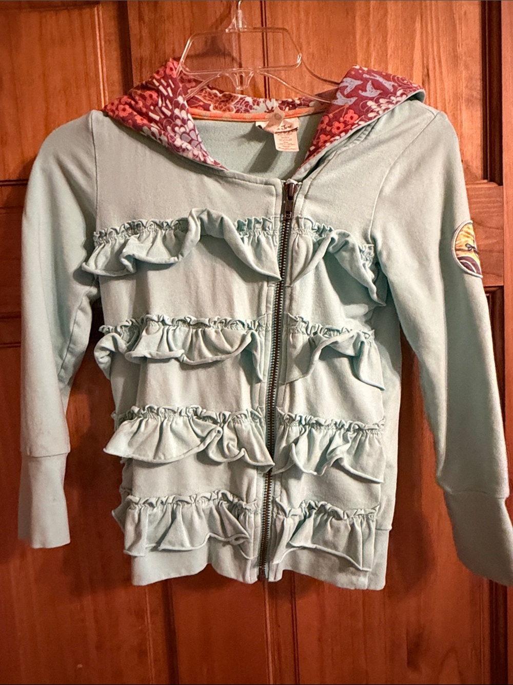 Matilda Jane Aqua Ruffle Zip Hoodie with Floral Lined Hood